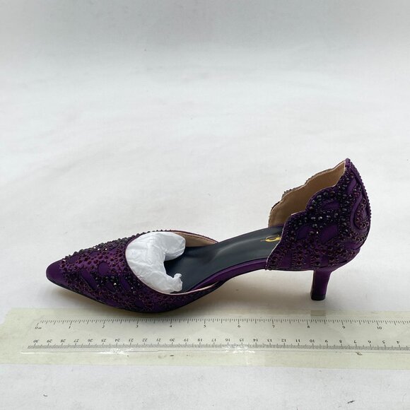 XYD Dark Purple Pointed Toe D'Orsay Kitten Heel Rhinestone Studs Slip-On Shoes - Picture 2 of 8